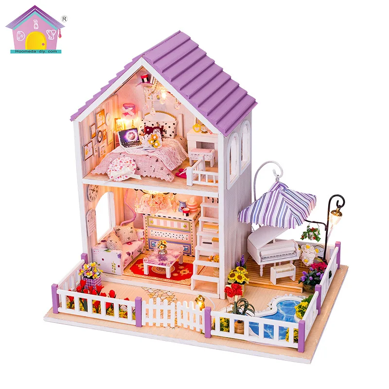

Hoomeda-diy Handmade DIY Hut Toy Creative Home Decoration Assembled Architecture Model for a Girlfriend Romantic Purple When
