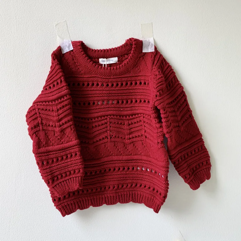 Новинка; осенний вязаный свитер для девочек; Простая рубашка с длинными рукавами в европейском стиле для маленьких детей; Лидер продаж; детская одежда - Цвет: Красный