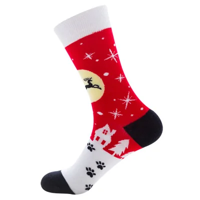 Мужские рождественские хлопчатобумажные носки с изображением снежного лося, осенне-зимние носки с изображением милого оленя, Санта Клауса, плотные Дышащие носки - Цвет: Red Elk