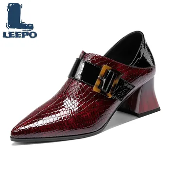 

Women High Heels Cow Leather Crocodile Pattern Spring Autumn Zippers Pointed Toe Female Luxury Thick Pumps Party Shoes Woman