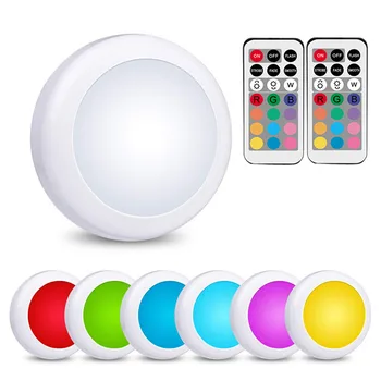 

Dimmable Led Cabinet Light Battery RGB Puck Lights Wireless Under Shelf Kitchen Counter Lighting Remote Controller Night Light