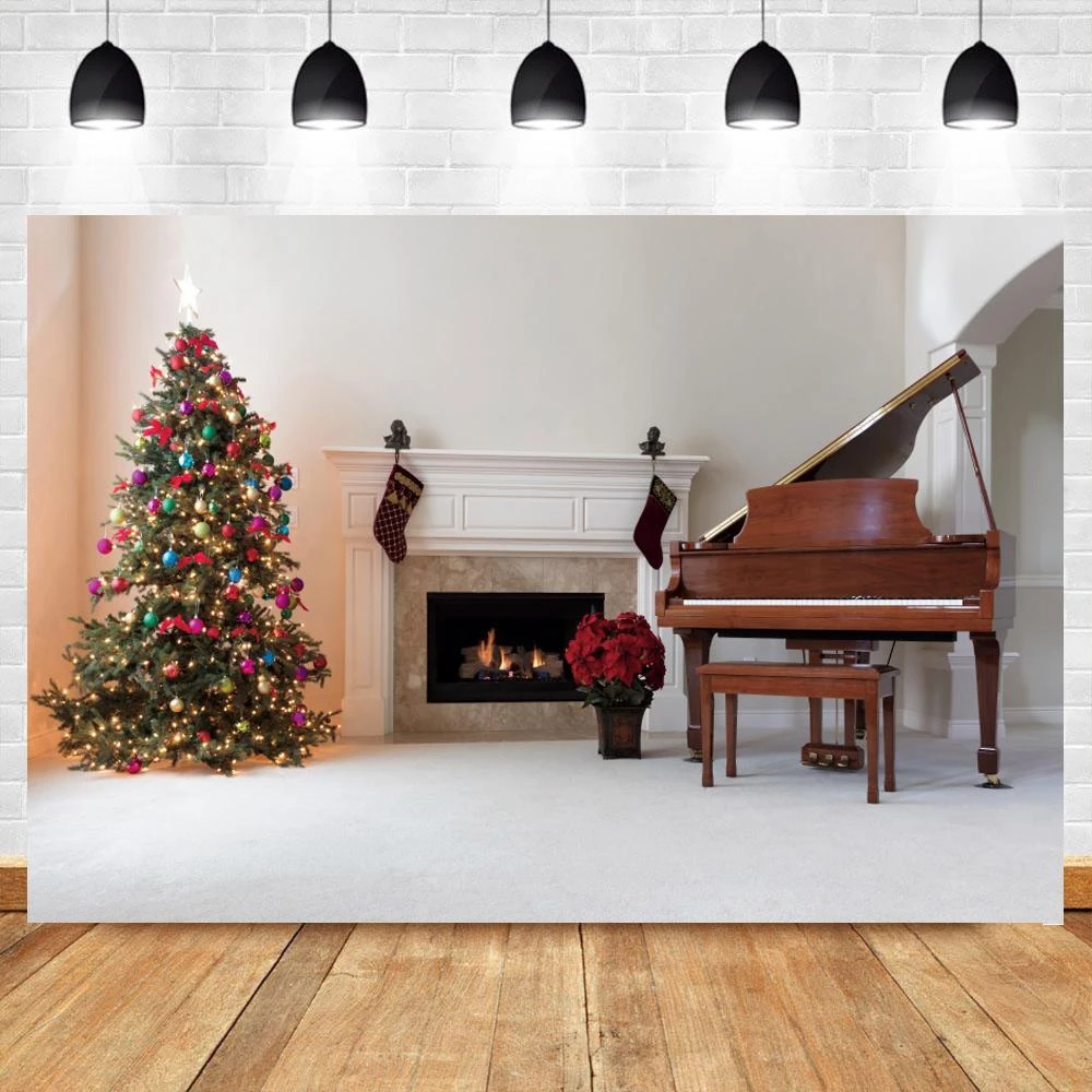 Indoor Christmas Tree Photography Backdrops For Children Portrait Photoshoot White Fireplace Piano Backdrop For Photo Studio Background Aliexpress