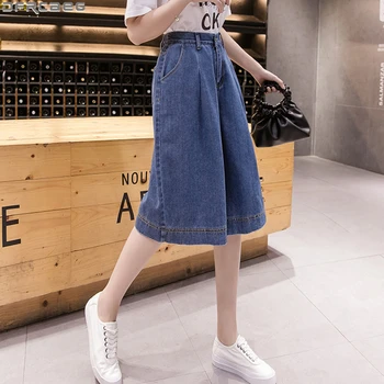 

Casual Streetwear Wide Leg Denim Skirt Shorts Women Loose Straight High Waist Short Feminino Plus Size Midi Ladies Shorts Jeans