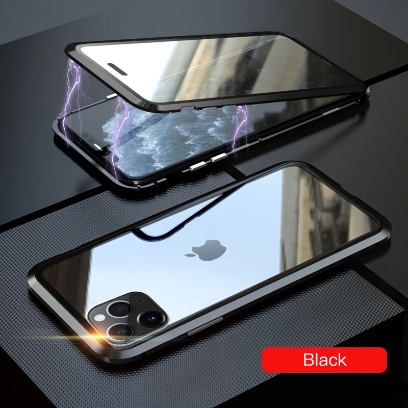 Black LUPHIE двусторонний стеклянный чехол для телефона для iPhone 11 Pro Max с магнитной адсорбцией металлический бампер чехол для iPhone 11 pro Роскошный чехол - Цвет: Black