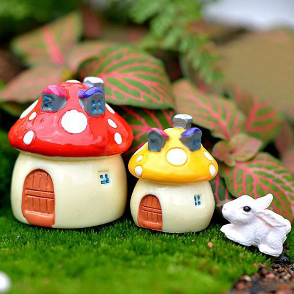 Mushroom house Resin Fairy Garden Craft Decoration 3 Sizes Miniature Micro Gnome Terrarium Mediterranean house Castle Gift