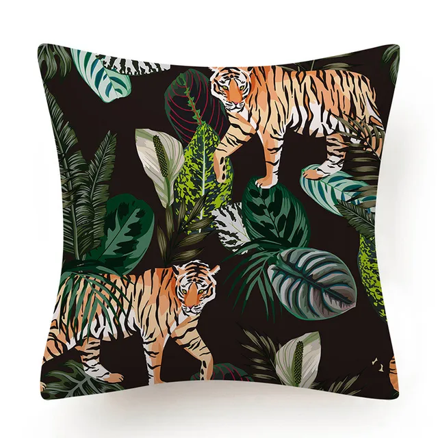 Tropical Jungle Cushion Cover 45x45 Polyester Tiger Leopard Printed Pillowcase Decorative Sofa Cushions Palm Leaf Pillowcover 010