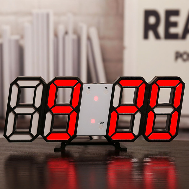 LED Digital Alarm Clock Three-dimensional Wall Clock Hanging Watch Table Calendar Thermometer Electronic Clock Furnishings
