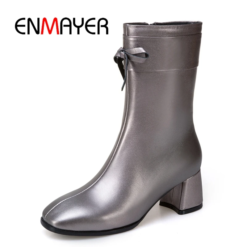 ENMAYER Pointed Toe Basic Genuine Leather Women Boots Shoes Woman Botas Mujer Invierno Size34 43 ZYL1771|Полусапожки| |