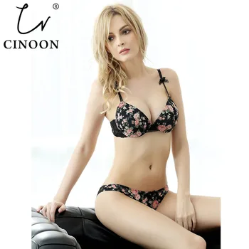 

CINOON Seamless Flowers Push Up Women Bra 3/4 Cup Halter Plunge Bra for Small ChestPink Romantic Lace Women Underwear VS Bra