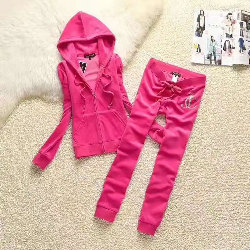 pink Новинка весна/осень женские брендовые бархатные спортивные костюмы Велюровый костюм женский спортивный костюм толстовки и штаны размер S-XL - Цвет: pink