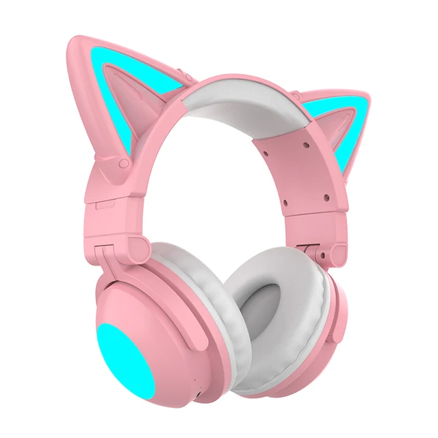 New ZW068 Bluetooth5.0 Headphone Wireless Headset With HD Microphone Cat Ear Cute LED Light Flashing for Girl Gift Pink