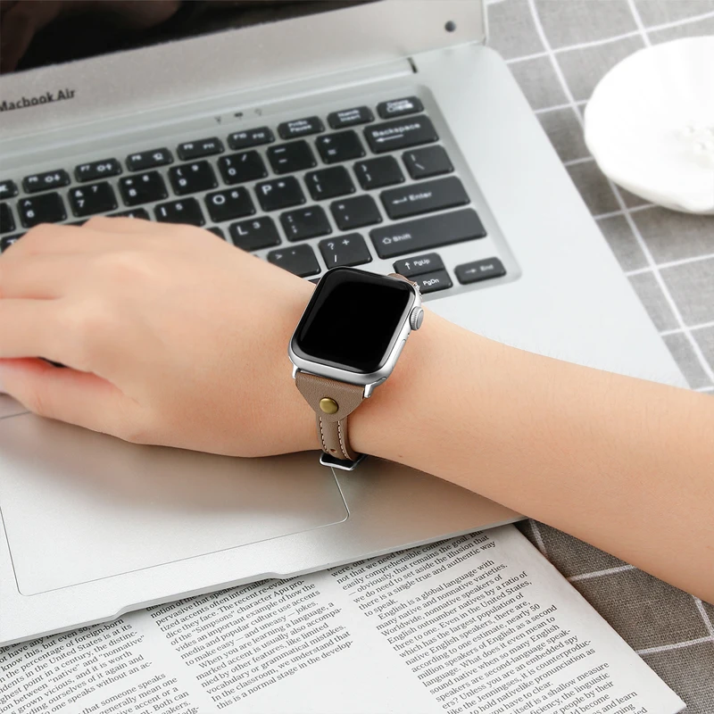 Ремешок для Apple Watch 4 5 iwatch ремешок 44 мм 40 мм 38 мм 42 мм 4 3 высококачественный кожаный Браслет Т-образный ремень с заклепками аксессуары