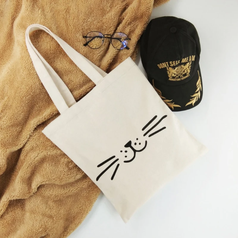 Милые сумки-тоут с кошачьей бородой, модные сумки для покупок, холщовые многоразовые сумки для путешествий, школьная сумка, повседневная женская сумка унисекс, графический подарок, сумка на плечо