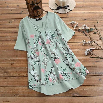 

2020 Vintage Floral Patchwork Blusas Blouse Women Summer Shirts Ladies Casual Cotton Linen Tunic Tops Plus Size Chemiser Mujer