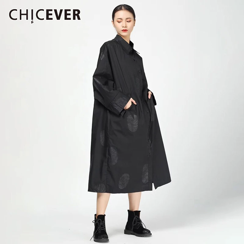 CHICEVER весеннее винтажное платье с принтом для женщин отложным воротником
