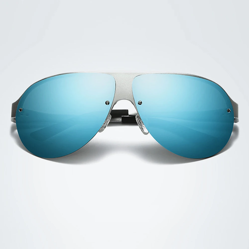 

2020 NEW Blue Mirror Mens Polarized Sunglasses UV400 Alloy Oversized Retro Driving Glasses For Man Come With Box