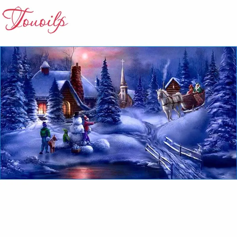 100% Full Square&ampround drill 5D Diamond painting Christmas snow scene carriage Embroidery Mosaic Cross Stitch Rhinestones arts | Дом и сад
