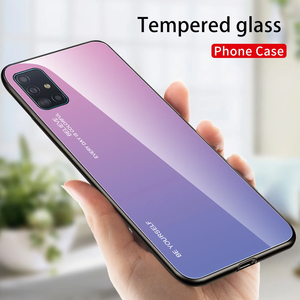 kawaii phone case samsung Gradient Tempered Glass Case For Samsung Galaxy A51 A71 Case On S21 S22 Ultra Plus S20FE A52 A72 A32 A53 A73 A52S 5G Phone Cover samsung flip phone cute Cases For Samsung