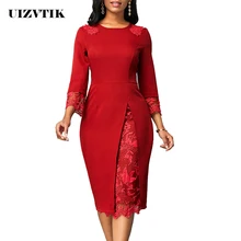 Winter Autumn Dress Women Casual Plus Size Slim Patchwork Lace Office Bodycon Dresses Vintage Elegant Sexy Long Party Dress