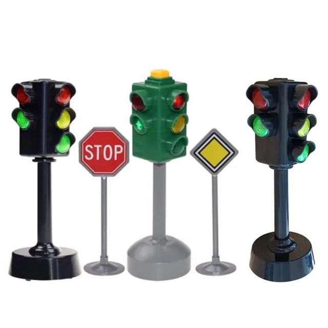 5pcs/lot Mini Traffic Signs Road Light Block with Sound LED Children Safety Education Kids Puzzle Traffic Light Toys Gifts 1