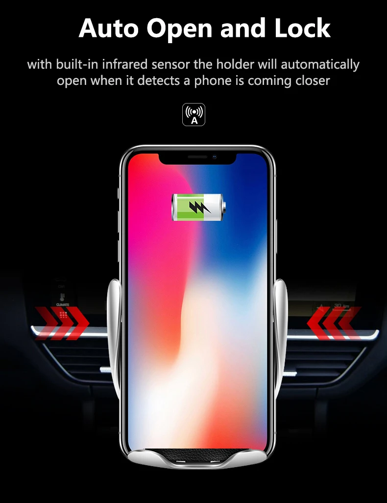 Беспроводное автомобильное зарядное устройство для iPhone samsung huawei Smart Auto Clamp 10 Вт Qi быстрая зарядка автомобильное крепление Беспроводное зарядное устройство для телефона 10 Вт