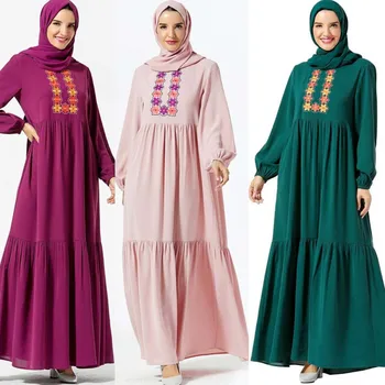 

vestidos Women Muslim Evening Hijab Dress Ethnic embroidery abaya dubai turkey kaftan islam Robe gamis muslim wanita Abaya dress