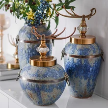 Новое китайское украшение для дома керамическая ваза для гостиной сушеная Цветочная композиция поддельная Цветочная ваза со львом Настольный Свадебный декор