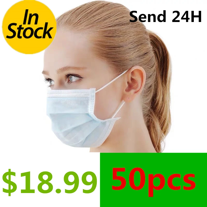 

50 PCS anti dust fog Solid Color Face Mouth Masks Non Woven Disposable Anti-Dust mouth mask Earloops Masks pm2.5 IN STOCK