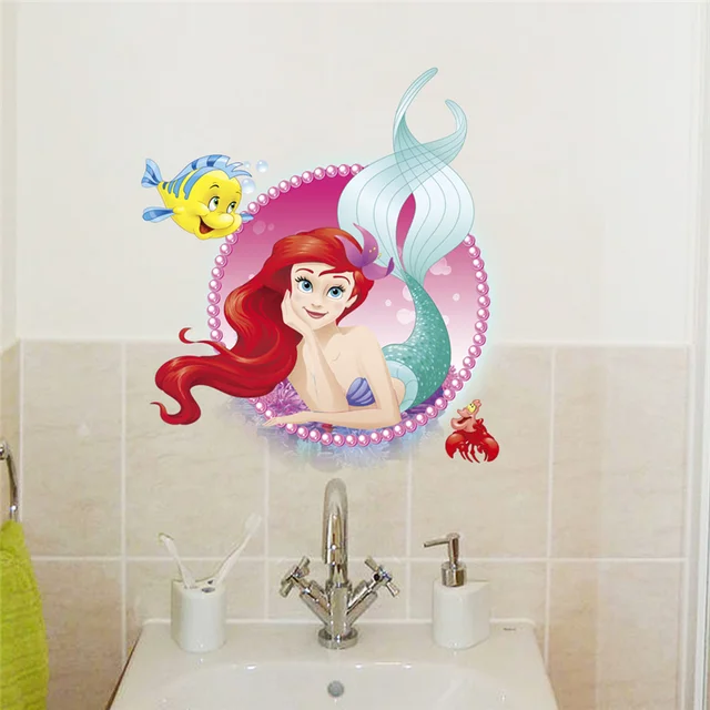 Rajzfilm Sellő Ariel Hercegnő Halfal -Matricákkal Lányok Szoba Dekoráció 3D Pvc Poszter Gyerekek Fali Művészeti Matricák - Image 2