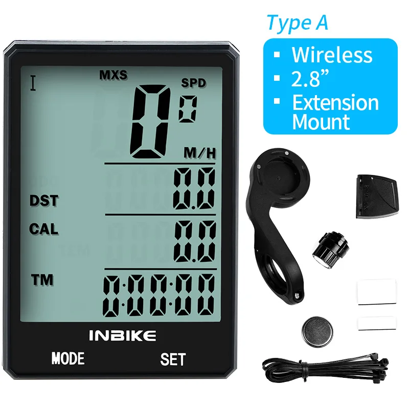 A-Extension Mount INBIKE, 2,8 дюймов, велосипедный беспроводной компьютер, непромокаемый, многофункциональный, для езды на велосипеде, одометр, велосипедный спидометр, секундомер, подсветка - Цвет: A-Extension Mount
