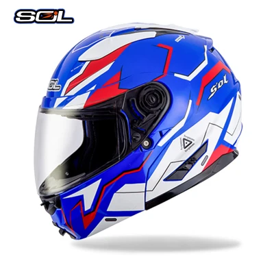 SOL SM-2 мотоциклетный шлем для мотокросса мотого Casco Capacete кожаный чехол из искусственной кожи(шлем с Двойная Линза - Цвет: E
