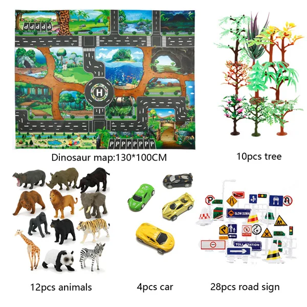 45 шт. мир динозавров карта модель игрушечной машины игровой коврик интерактивный детский игровой домик игрушки(вывеска+ динозавр+ карта+ дерево+ автомобиль - Цвет: 4-130X100cm