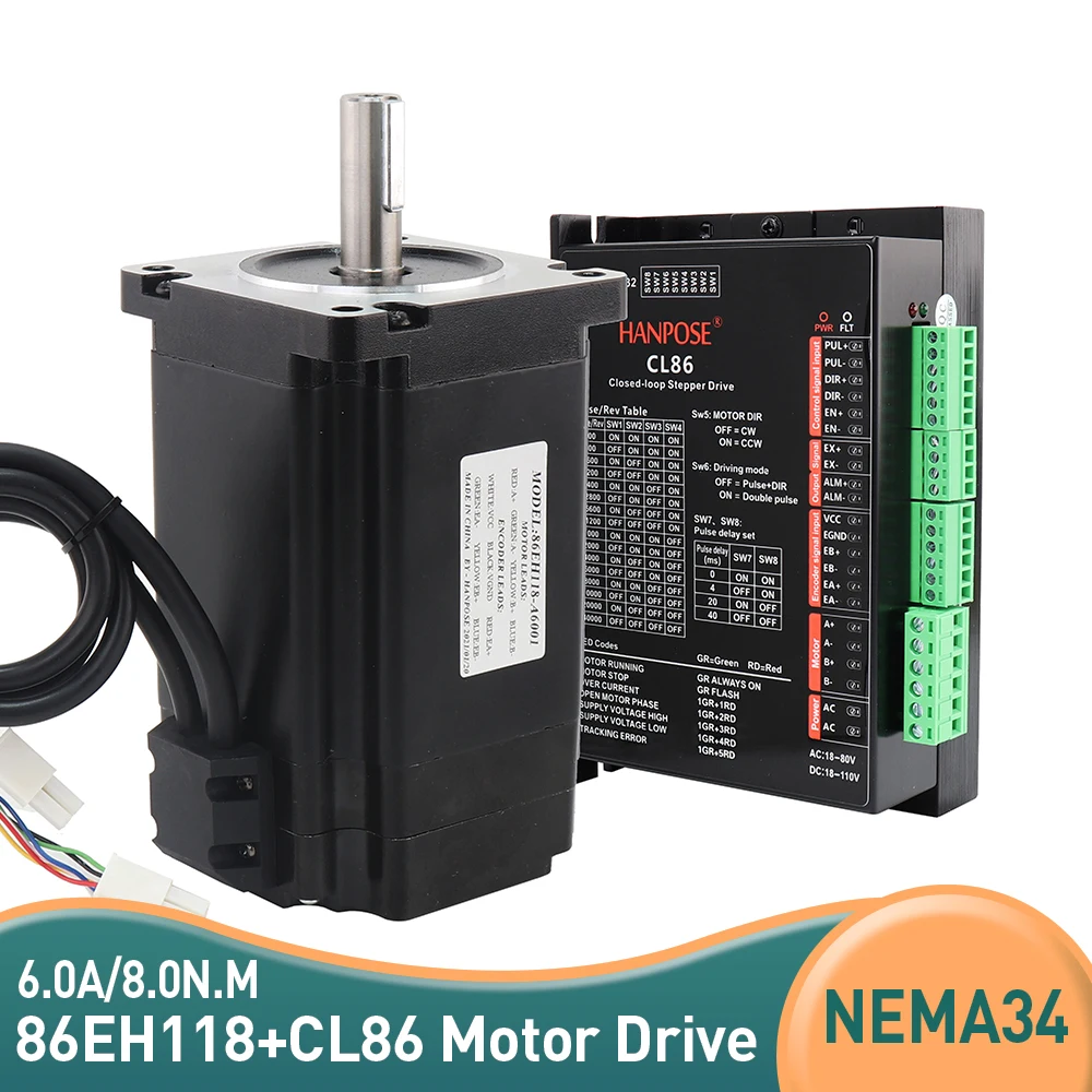 

NEMA34 Step-servo motor 6.0A 8N.m 86EH118A6001 Closed Loop Servo Driver CL86 for CNC worm wheel edging machine