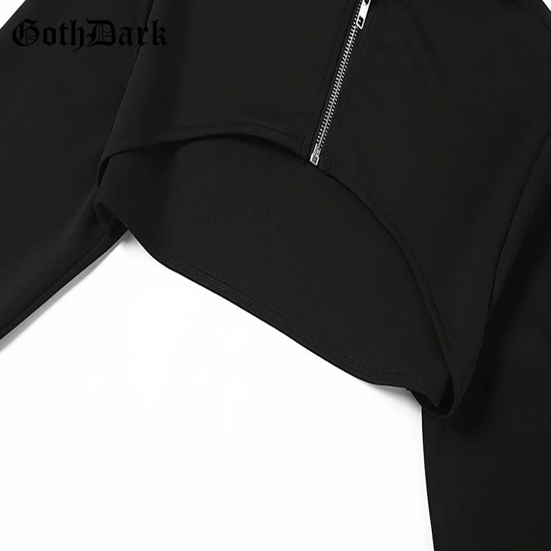 Готические темно-черные женские футболки в готическом стиле Харадзюку панк с длинными рукавами винтажный укороченный топ на молнии осень гранж Женская футболка ШИК