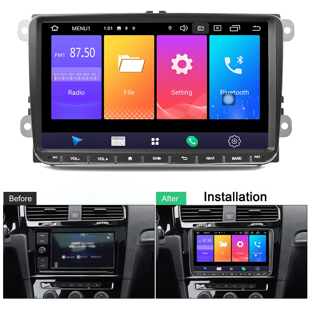 Podofo Android 9,0 автомобильный радиоприемник стерео 9 ''емкостный сенсорный экран gps навигация Bluetooth 2G+ 16G память для Passat Golf MK5 MK6