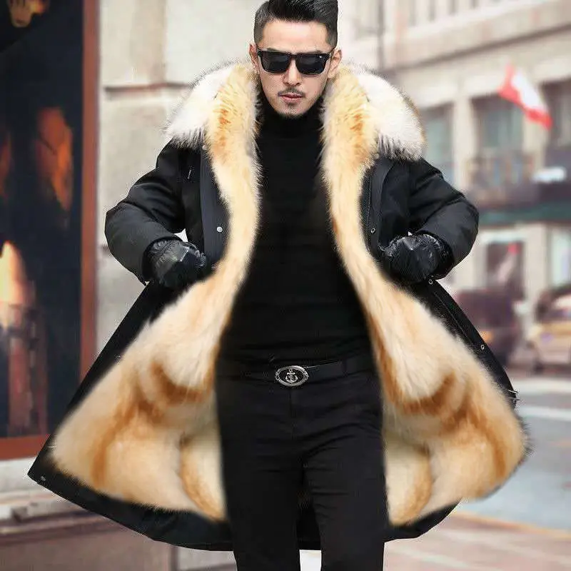 HANZANGL Men's Fur Coat 2022 Winter High Quality Fashion With Fur