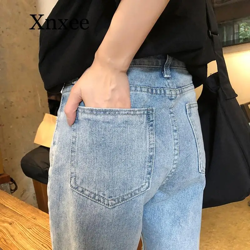 Women Summer High Waist Shorts Blue Loose Straight Denim Shorts Vaqueros Mujer Short Jeans Femme Streetwear Ladies Jeans Capris