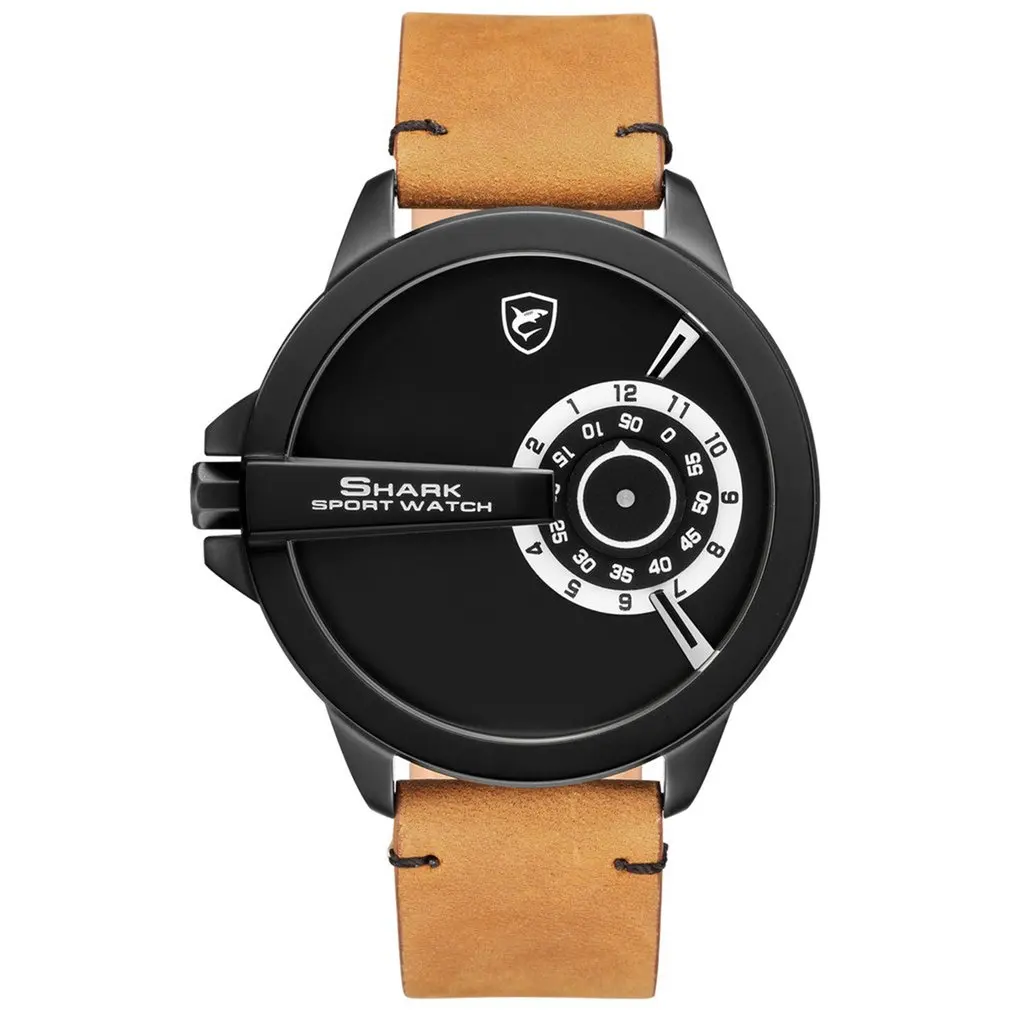 Новые спортивные часы SHARK с поворотным циферблатом, специальный дизайн, кварцевые часы Crazy Horse с кожаным ремешком, водонепроницаемые мужские наручные креативные часы/SH561