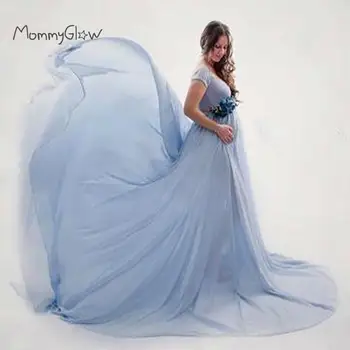 

Maternity Off Shoulders Half Circle Gown for Baby Shower Photo Props Dress Maternity photography Props Short Sleeve V-Neck Dress