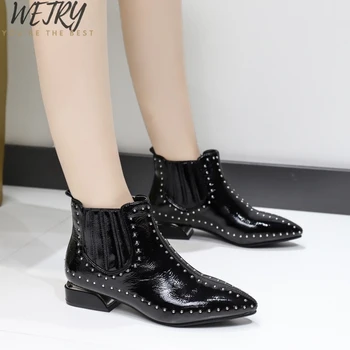 

2020 New Arrival Fashion Shoes Women Boots Elasticated Patent Leather Ankle Boots Pointed Low Heel Boots Sexy Shoes