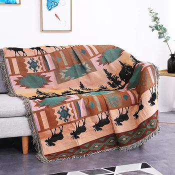 

Ethnic-Style Boho Tapestry Showroom Bed Piano Dust Cover Sofa Cover Decorative Throw Blanket For Travel Camping With Tassel