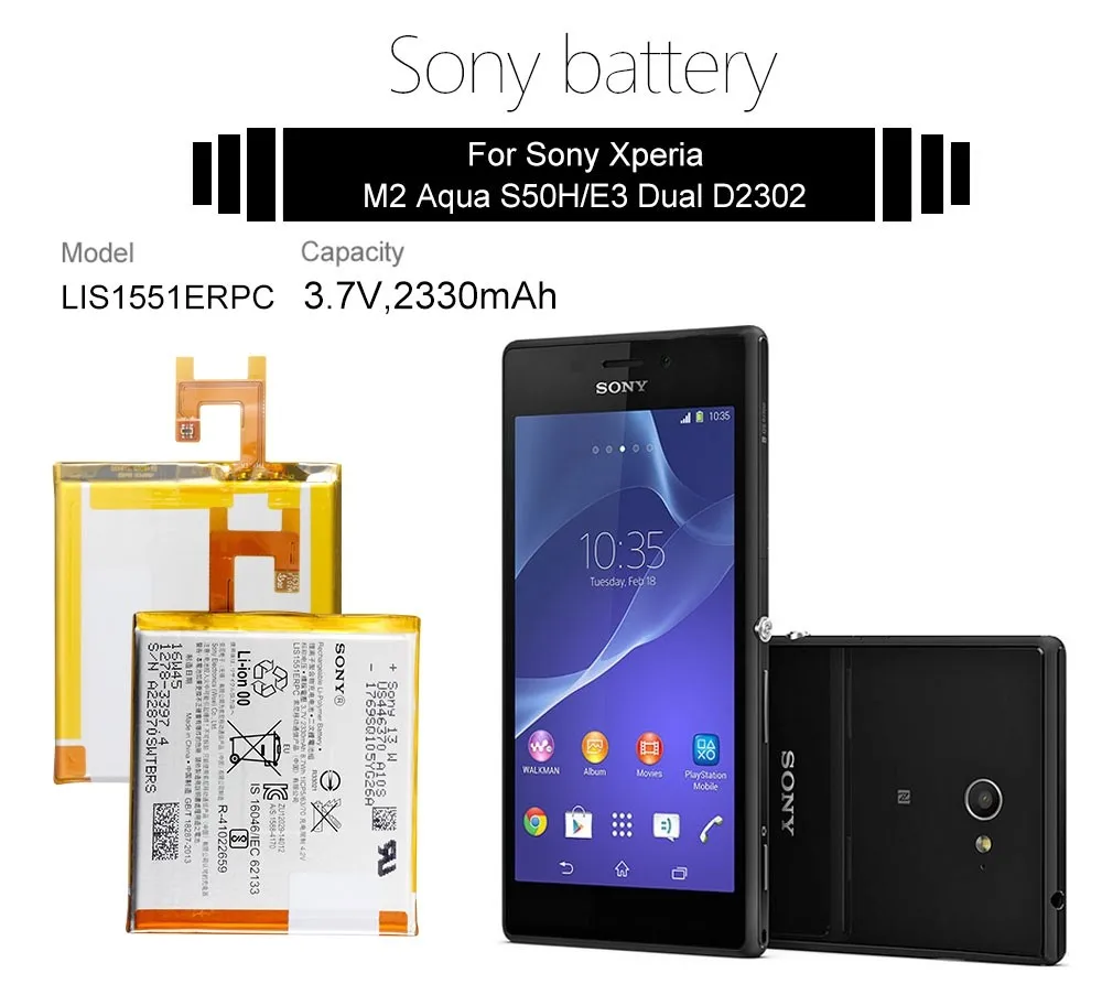 Sony аккумулятор для телефона для sony Xperia M2 Aqua S50h/E3 двойной D2302 D2203 D2403 D2212 D2202 D2202 LIS1551ERPC 2330 мА-ч