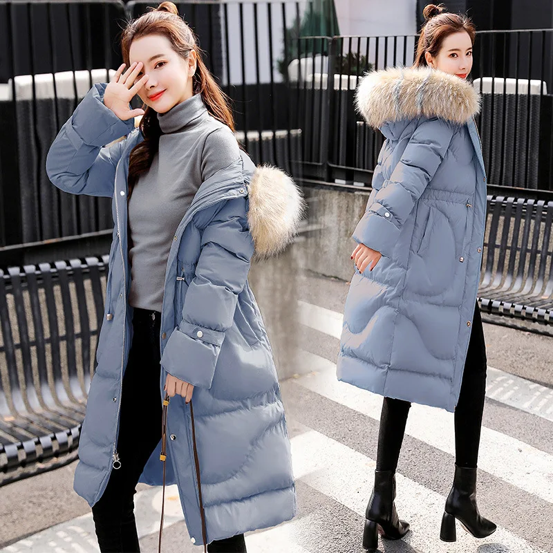 

2019 Winter New Style Mid-length Thick CHIC down Feather Cotton-padded Clothes Women's Loose-Fit over-the-Knee Large Fur Collar