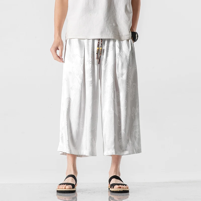 Men Harem Pants Chinese Style Draped Wide Leg Calf-Length M-5XL