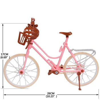 

Beautiful Bicycle Detachable Outdoor Toys Plastic Pink Bike with Basket and Brown Helmet Accessories for Barbie Doll Kids Toys