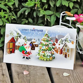 

8pcs/set Merry Christmas Tree Snow Greeting Card with Envelopes Gold Sequin 3d Pop Up Best Wishes Blank Thank You Gift Cards