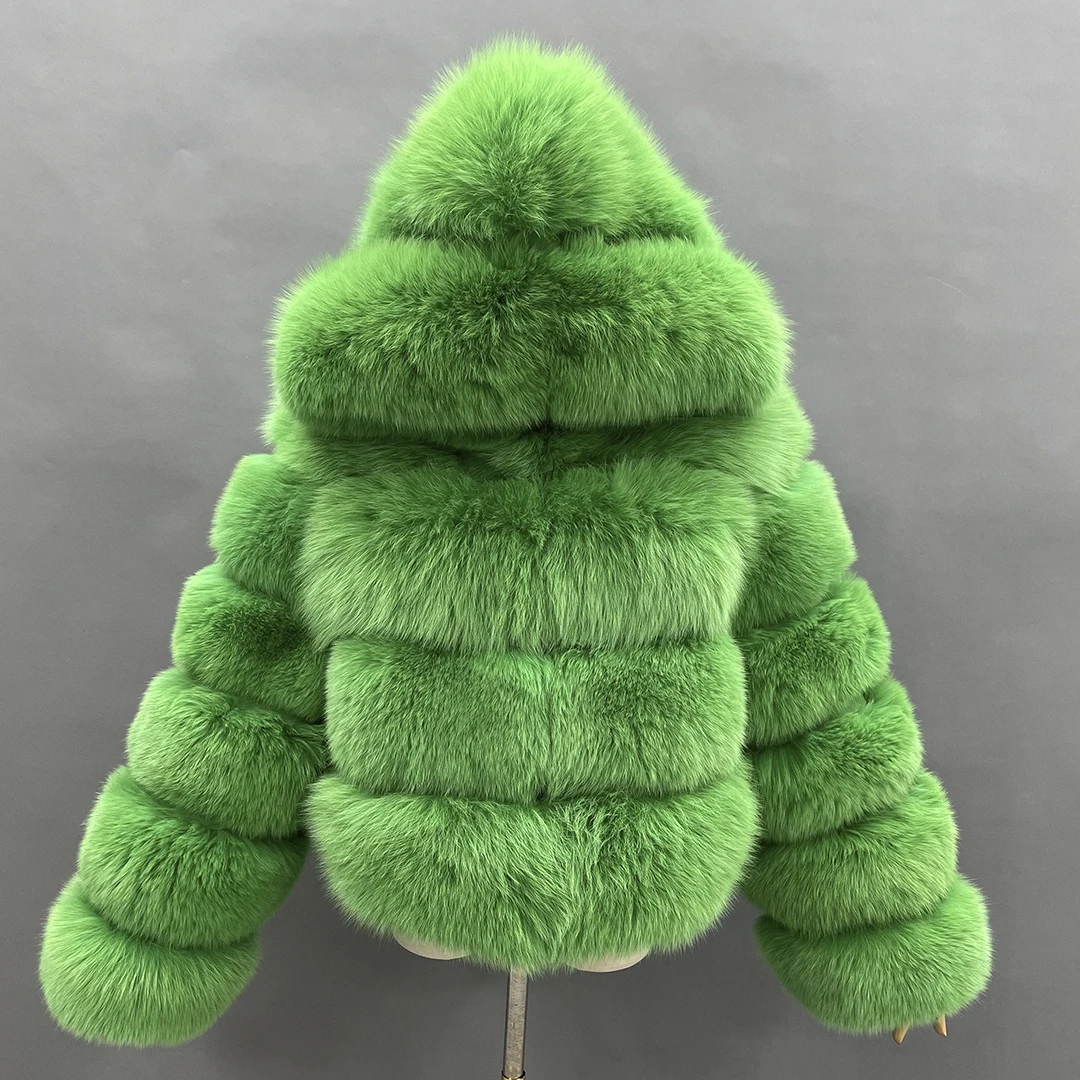 MISSJANEFUR Winter Coat Women Luxury Real Fox Fur Jacket Green Plus Size 6xl Fluffy Warm Hooded Fur Coat Natural Fur Outwear