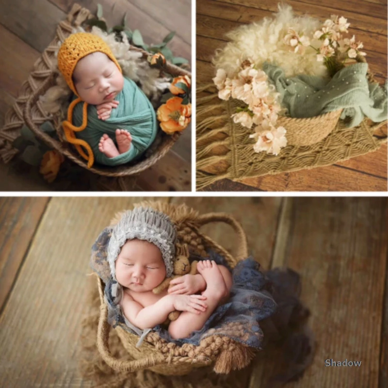 Newborn Photography Props Baby Basket Infantil Photo Shoot Accessories Posing Container Weaving Basket Creative Natural Props