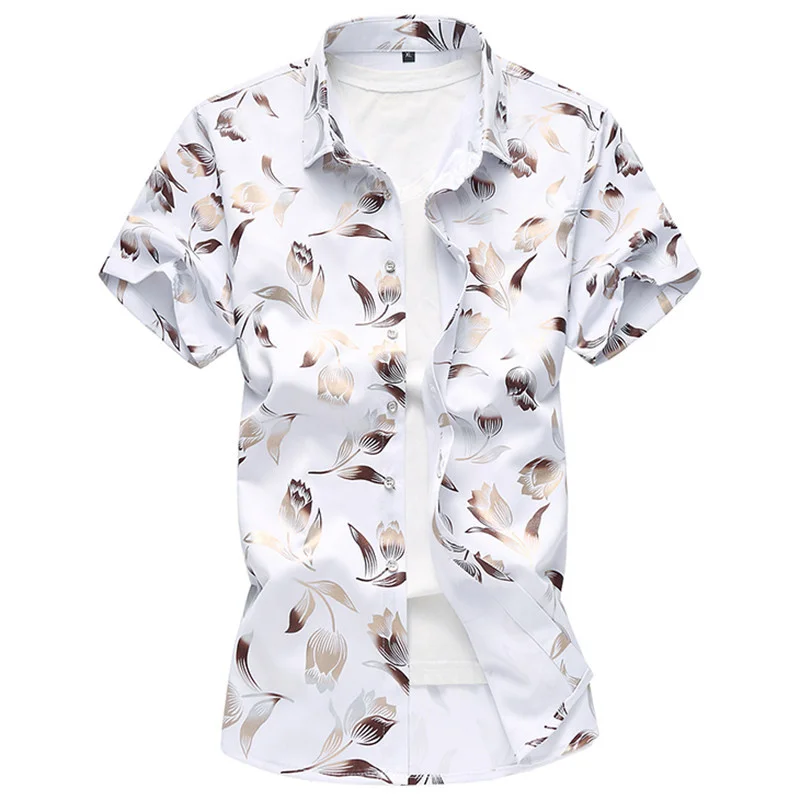 2019 новый продукт, модные мужские летние высококачественные рубашки с коротким рукавом с принтом/мужские рубашки с отворотом, приталенные