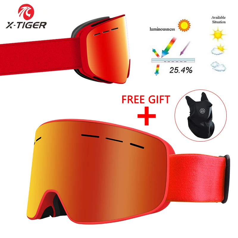 XJ-0201 X-TIGER Pro лыжные очки с лыжной маской двухслойные UV400 Анти-туман большая Лыжная маска очки для катания на лыжах мужские и женские зимние сноуборд очки - Цвет: XJ-0201